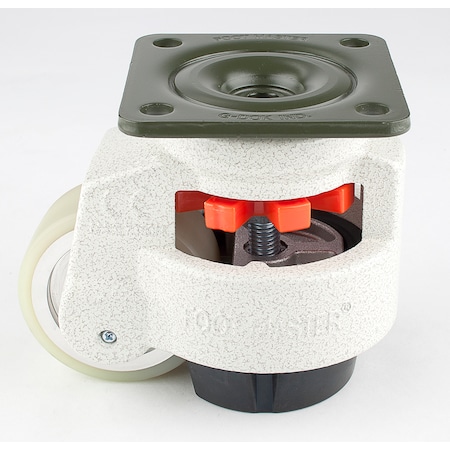 Foot Master Leveling Caster, 75 mm Polyurethane Wheel, 95x95 mm Plate, Swivel, 800 kg Cap, NBR Foot Pad, Ivory GD-100-F-HUP